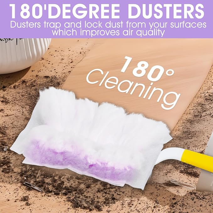 120 Pcs Duster Refills, Electrostatic Disposable Dusters Refills Compatible with Duster, Bulk Heavy Duty Dusters Refill for Blinds Ceiling Fans Furniture Multi-Surface Dusting, Unscented(Purple)