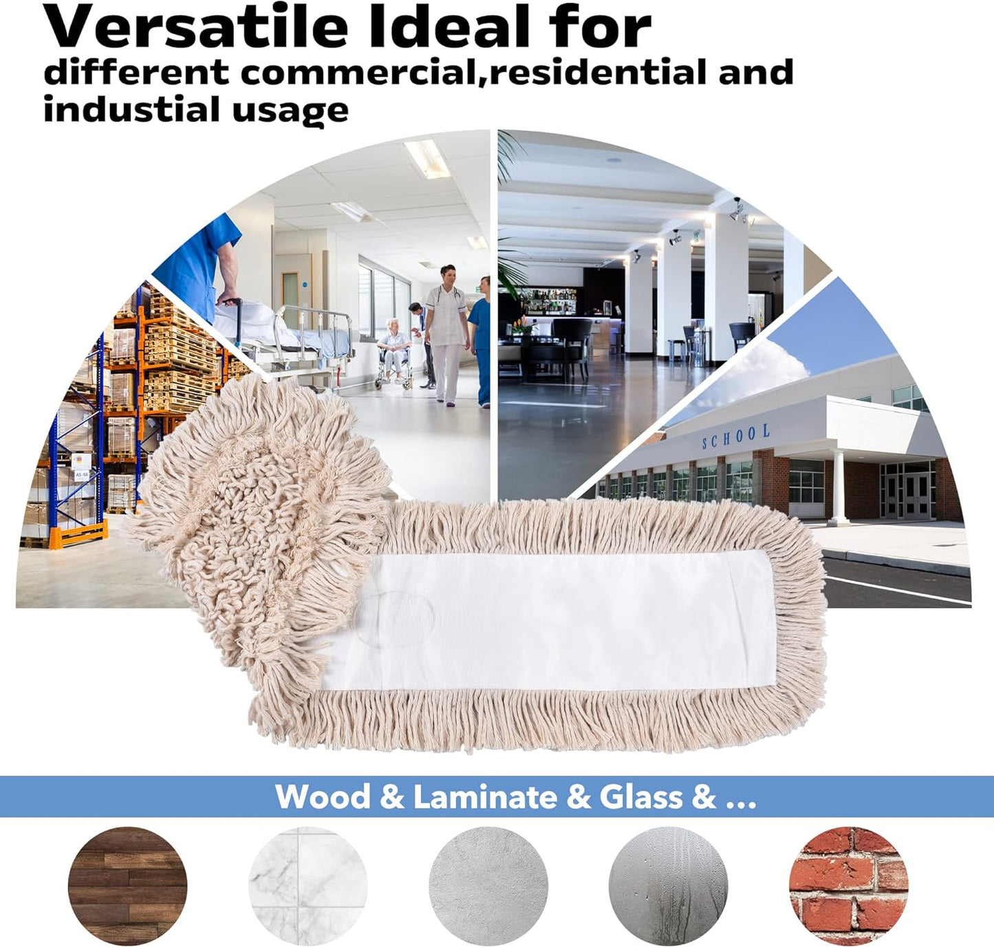 Matthew Cleaning 36'' Cotton Dust Mop Refill Washable Thick Tufted Replacement Heads for Residential & Commercial Use Fit All 36'' Dust Mop Frames, Hardwood, Laminate, Concrete Floors 3 Pack