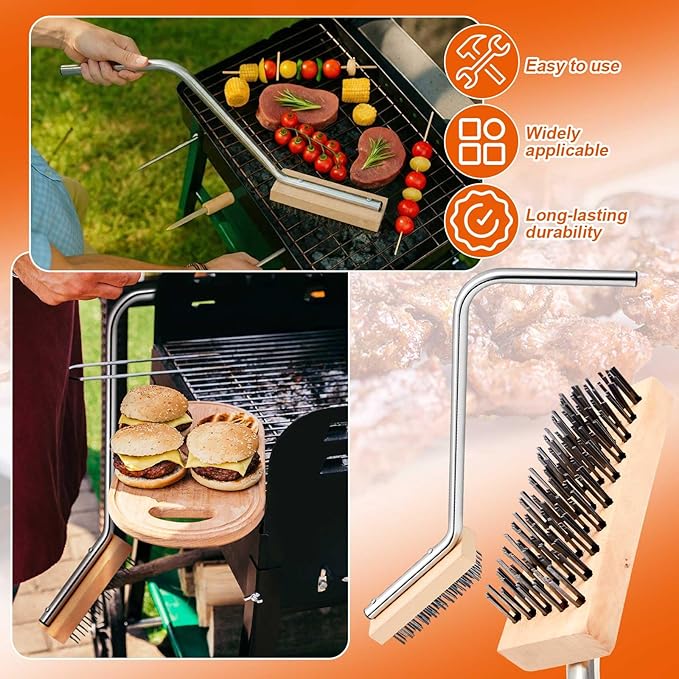 8'' Grill Brush, Commercial Grill Cleaner Brush Heavy Duty Steel Wire Broiler Bristle Brushes for Outdoor, Barbecue Accessories, Durable and Effective