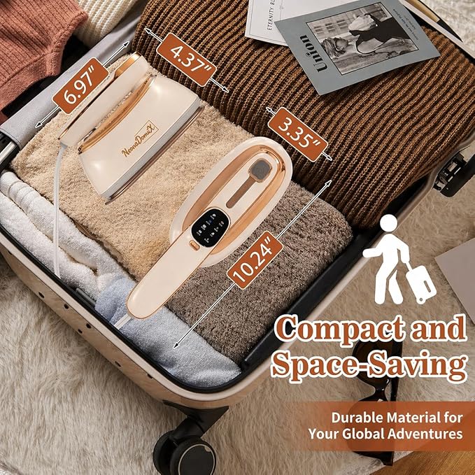 Portable 1500W Handheld Clothes Steamer– 20s Rapid Heat-Up, 17 Steam Vents, 8 One-Touch Fabric Modes, 260 mL Tank for Home, Travel & Business
