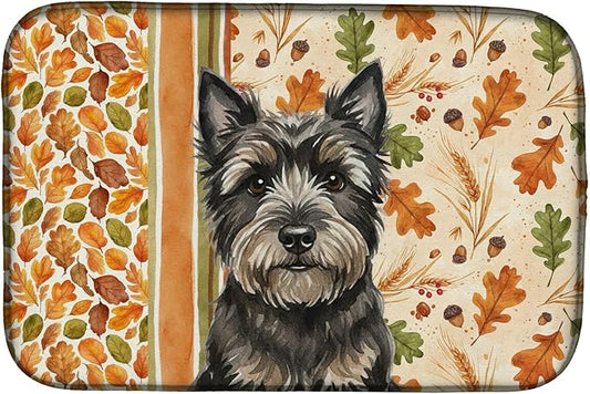 Caroline's Treasures Black Cairn Terrier Heirloom Fall Dish Drying Mat Absorbent Dish Drying Mat Pad for Kitchen Counter Dish Drainer Mat for Countertop, 14 x 21", Multicolor
