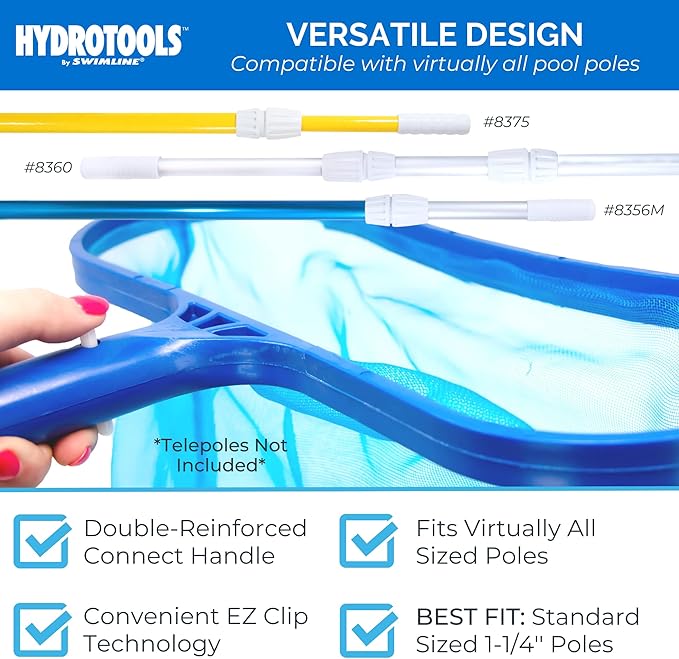 HYDROTOOLS By SWIMLINE 8015 Leaf Net For Inground Above Ground Pool Pond | Extra Large Skimmer Net Cleaning Tool Ultra Fine Deep Mesh Bag | Durable Introductory Plastic Frame | For Debris Bugs Pickup
