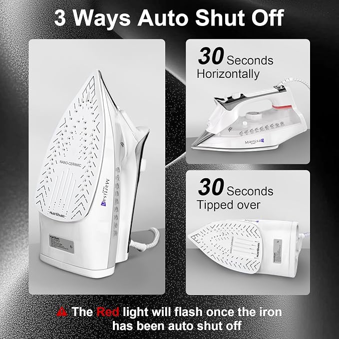 Martisan Steam Iron for clothes, 1800W, Nano Ceramic Soleplate, Dynamic Steam Burst, Precise Thermostat for All Fabrics, Auto-off, Fast Heating, Self-Clean, 4-in-1 Iron, Anti-Drip, Anti-Calc