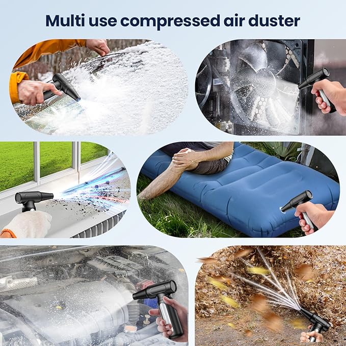 Electric Compressed Air Duster, Rechargeable Cordless Air Duster for PC, Keyboard & Electronics Cleaning, Replaces Canned Air & Air Cans, Portable Air Blower with Multiple Nozzles