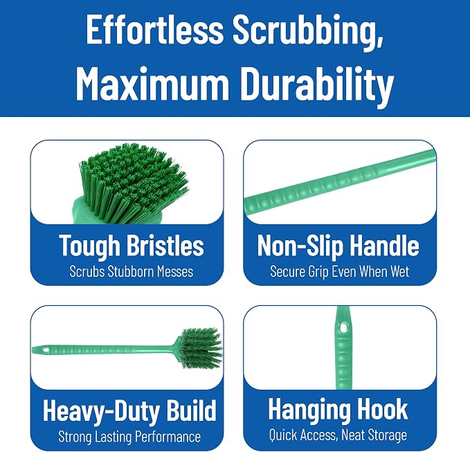 SPARTA 40501EC09 Plastic Large Scrub Brush, Kitchen Brush, Utility Brush With Long Handle For Cleaning, 20 Inches, Green