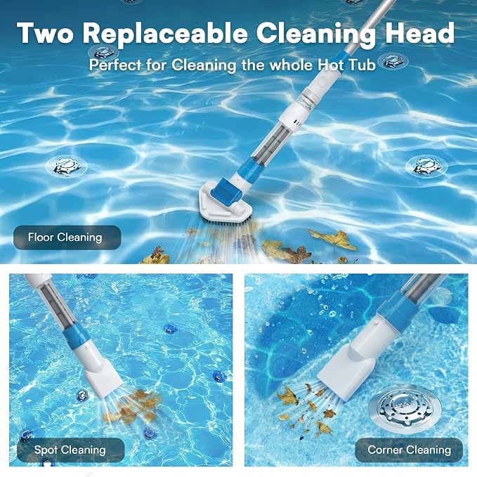 Ultra-Portable Cordless Handheld Vacuum for Hot Tub, Above Ground Pool & Kiddie Pool, USB Charging, 60-Min Runtime, Lightweight Pool Maintenance Tool