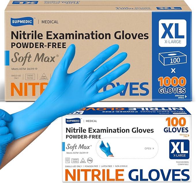 Supmedic Medical Soft Max™ Nitrile Exam Gloves, 1000 Pcs Latex-Free Powder-Free Food Safe Clean Cooking Disposable Glove Blue