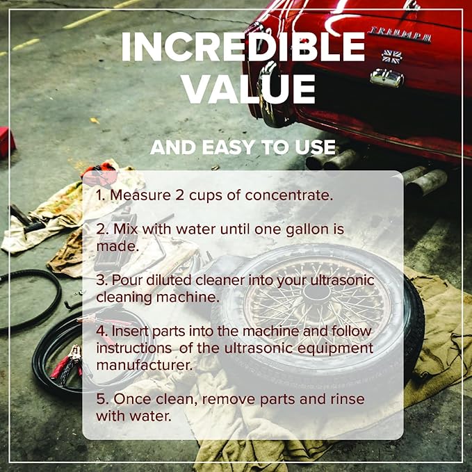 Tillbrook Ultrasonic Cleaner Solution - Makes 8 Gallons Concentrated Ultrasonic Carburetor Cleaner - 128 oz Cleaning Solution for Automotive Parts - Safe for All Metals - Removes Grease & Dirt