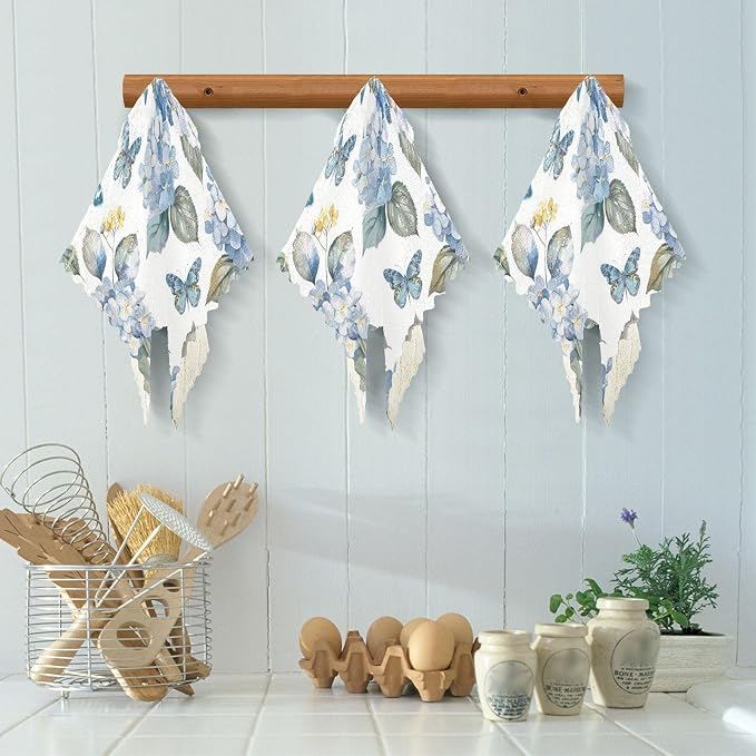 Blue Hydrangea Butterfly Kitchen Towels Dish Cloths Set of 6 Microfiber Cleaning Cloths for Cars Super Absorbent Machine