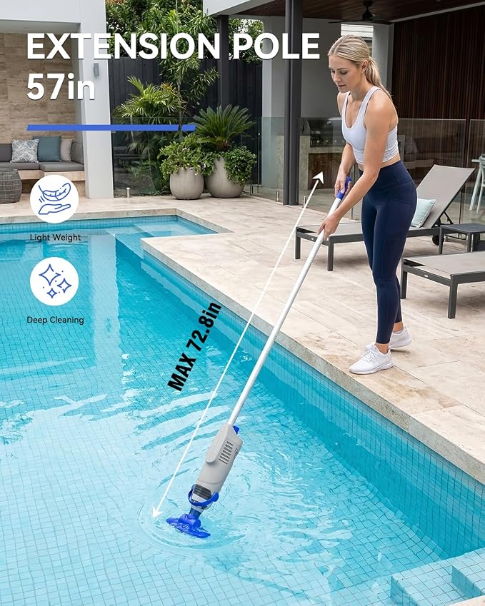 Handheld Pool Vacuum Cordless, 36.8Kpa Rechargeable Hot Tub Vacuum with 60Min Runtime, Spa Vacuum & 300/500 Mesh Filter Bags for Above Ground Pool, Spa & Hot Tub, Gray
