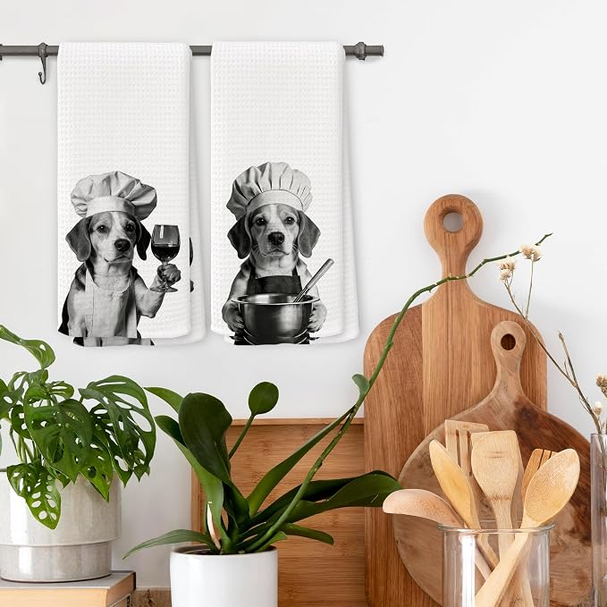 Funny Chef Beagle Kitchen Towels Set of 2, Beagle Dog Gifts for Women Dish Tea Towels for Kitchen, Dog Mom Lovers Owner Gifts Decorative Hand Towel, 16x24 Inch