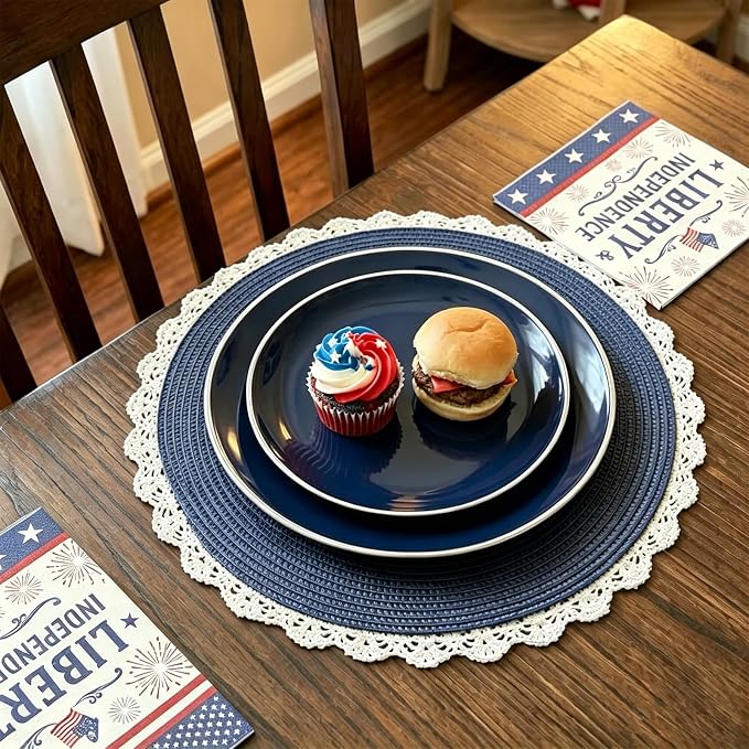 I00000 150Pcs Blue Plastic Plates,Hanukkah Plastic Plates,Navy Blue Disposable Plates with Silverware include 30 Dinner Plates10.25,30 Dessert Plates10.25,90 Silver Silverware Set for Party