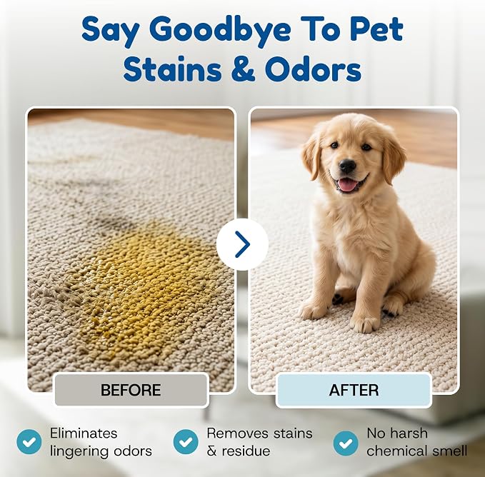 Bioclean Pet Carpet Cleaner & Deodorizer – Eliminates Pet Urine Smell, Stain & Odor Remover, No Residue, Made in USA – 32oz