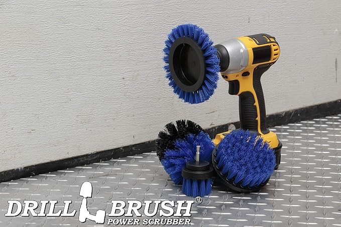 Drillbrush Blue – Boat Cleaning Drill Brush Attachment Set – Aluminum - Wood - Personal Watercraft Detailing - Fiberglass Hull Cleaning Kit - Kayak Accessories - Deck Brush
