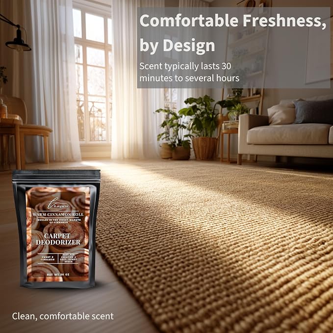 Lapew Warm Cinnamon Roll Carpet Deodorizer Powder - Pet Safe Freshener for Vacuuming | Scented Odor Eliminator for Home | 36 oz