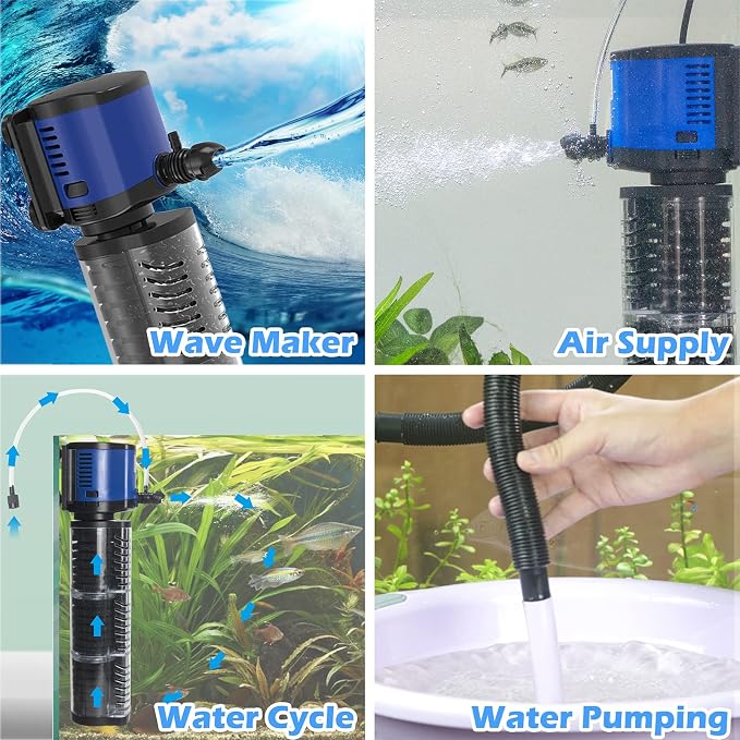 Fish Tank Filter Powerful 400GPH for 75-200 Gallon Large Aquarium Small Pond Fountain, Wave-maker Submersible Water Pump Turtle Tank Filter for Saltwater & Freshwater System