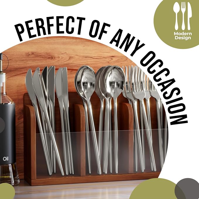 Trendables Disposable Silverware - 120 Pack Plastic Cutlery Set With Knives, Beautiful Silver Plastic Utensils