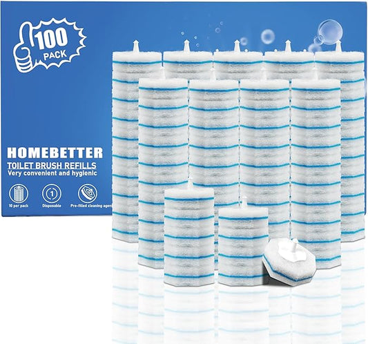 100 Count Disposable Toilet Bowl Wand Refills Prefilled with 2X Cleaning Solution, Compatible with Most Toilet Brush Handles, Not Fall Apart, Fresh Scent,