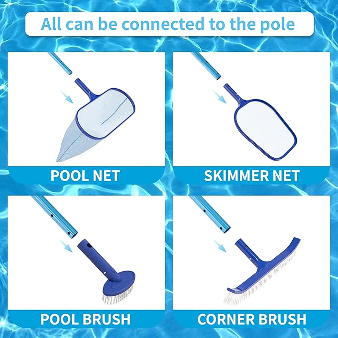 VINGLI 4-in-1 Pool Cleaning Kit, Pools Maintenance Equipment with Pool Net, Pool Brush, Skimmer Net and SPA Brush, Pool Maintenance Tools for Inground&Above Ground Swimming Pools