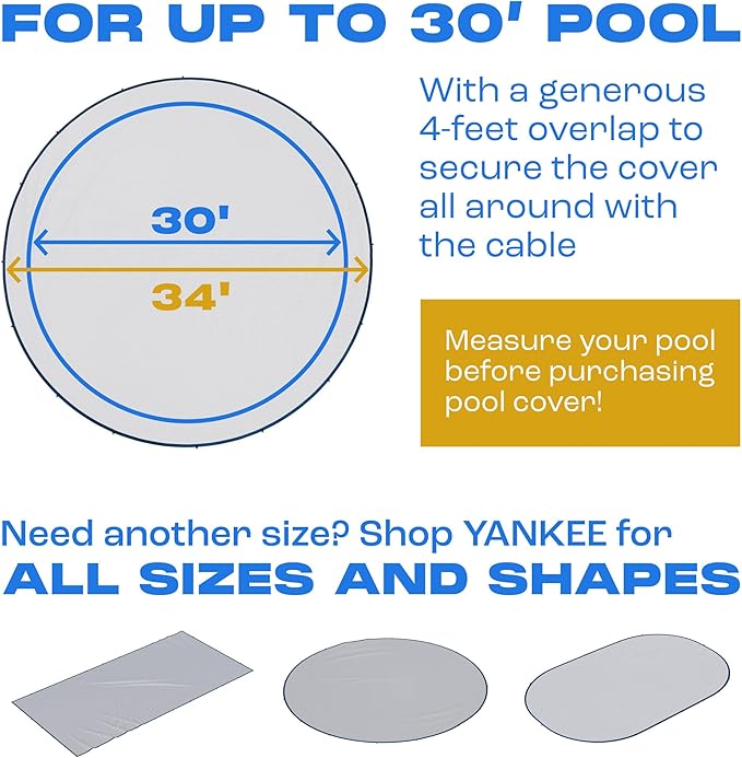 Yankee Pool Leaf Net Cover for 30 Ft. Above-Ground Round Pool - Heavy-Duty 0.15”, Net to Protect from Leaves, Debris | Leaf Catcher to Prevent Clogging