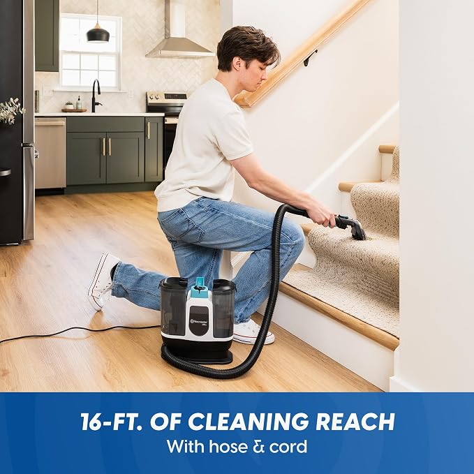 Vacmaster 30 Series Mini Portable Carpet & Upholstery Spot Cleaner Machine | 16KPa Power Suction includes tough stain tool and hose cleaner for Pets, Area Rugs and Couches