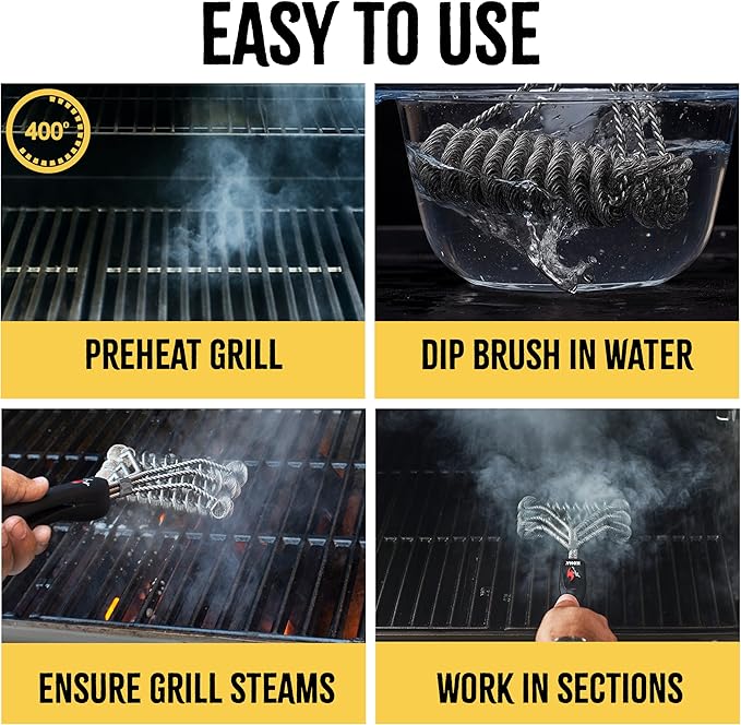 Kona Safe/Clean Grill Brush - Bristle Free BBQ Grill Brush for Outdoor Grill- 100% Rust Resistant Stainless Steel Barbecue Grill Cleaner - Safe for Porcelain, Ceramic, Steel, Cast Iron, Grilling Gift