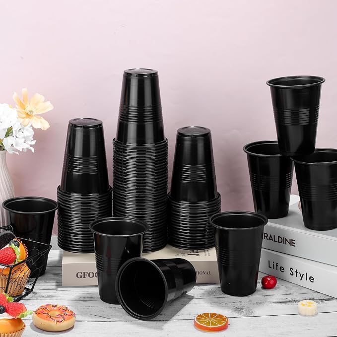 Kochorie 100 Pack Disposable Plastic Cups 16 Oz Solid Color Drinking Cups Party Supplies Strong and Sturdy Drinkware Cup For Birthday, Wedding, Christmas, Halloween & Daily Use, Black