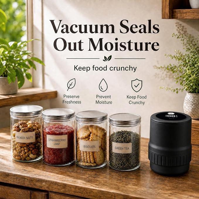 Mason Jar Vacuum Sealer Kit for Wide & Regular Mouth Jars, Black