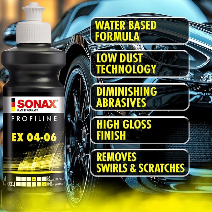 SONAX EX 04-06 Dual Action Polishing Compound | One-Step Medium Cut & High Gloss Finish | Removes Swirls, Water Spots & Oxidation | DA Polisher Safe | Silicone-Free & VOC Compliant | 242141 | 250 ml.