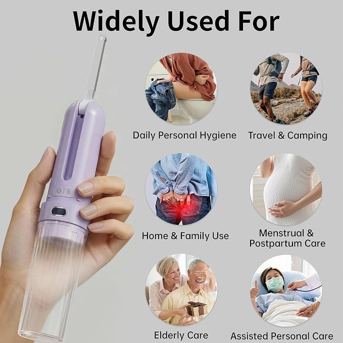 Portable Bidet for Travel, Personal Hygiene Sprayer Bottle for Women Men, Mobile Bidet Portable for Toilet,Electric Handheld High-Pressure Foldable USB-C Battery-Powered (Purple)