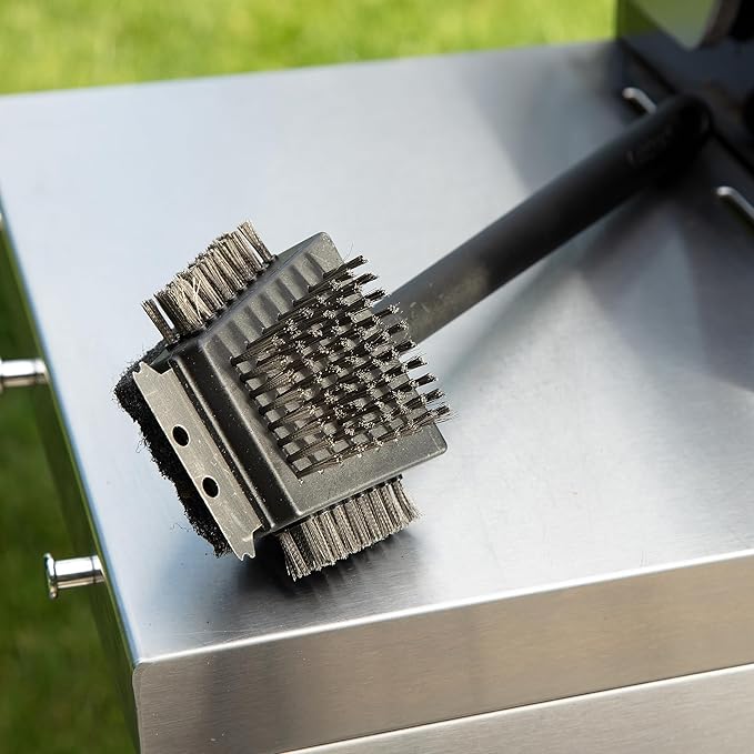 Cuisinart CCB-4125 4-in-1 Grill Cleaning Brush with Stainless Steel Wire Bristles - Scour Pad - Grill Scraper - 13" Handle Length