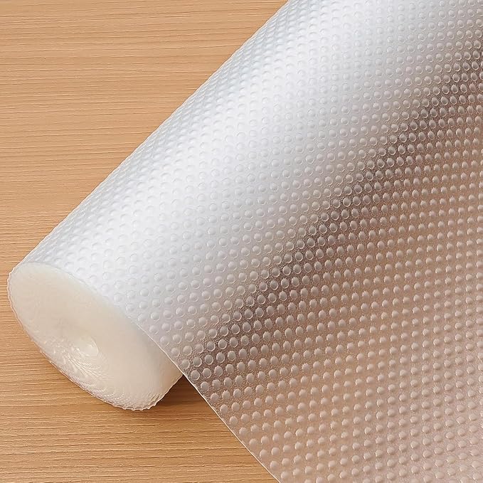 Hersvin Shelf Liner, 24" x20' Non-Adhesive Drawer Liners EVA Kitchen Cupboard Cabinet Covering Undersink Mat Washable Fridge Lining Paper for Home Office (Clear/Dot)