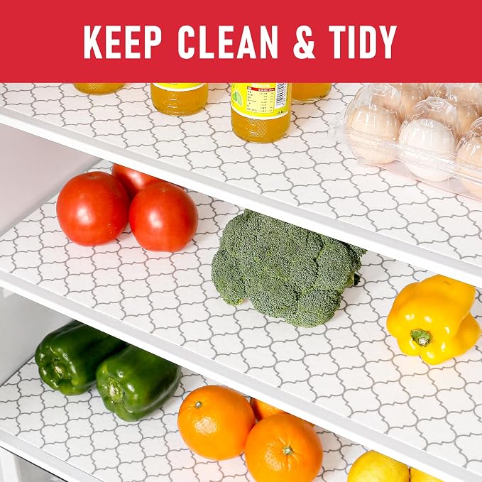 Cooyes 2 in 1 Refrigerator Liners & Fresh mats for Fridge Drawer and Glass Shelves, Absorbent Cloth Fridge Organizer Bin Mats Washable, Shelf Liner for Kitchen Cabinets Non Adhesive