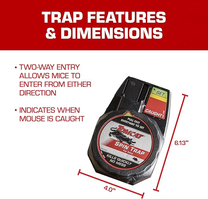 Tomcat Spin Trap for Mice,Fully Enclosed Mouse Trap Provides a Quick,No-Mess Kill,2 Traps,(Pack of 8)