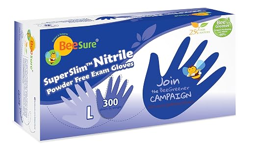 BeeSure BE1148case Powder Free Exam Gloves, Nitrile, Beaded-Cuff, Large, Blue (Pack of 3000)