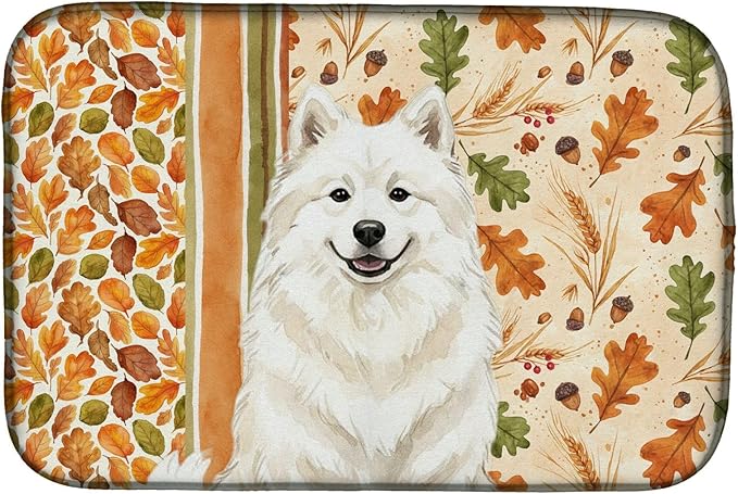 Caroline's Treasures Cream Samoyed Heirloom Fall Dish Drying Mat Absorbent Dish Drying Mat Pad for Kitchen Counter Dish Drainer Mat for Countertop, 14 x 21", Multicolor