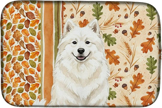 Caroline's Treasures Cream Samoyed Heirloom Fall Dish Drying Mat Absorbent Dish Drying Mat Pad for Kitchen Counter Dish Drainer Mat for Countertop, 14 x 21", Multicolor