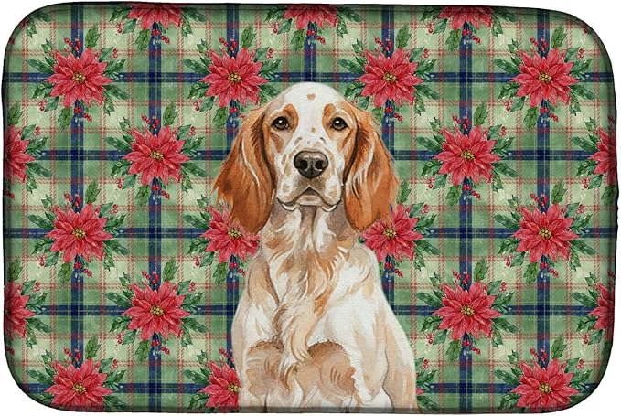 Caroline's Treasures Orange Belton English Setter Christmas PoinsettIas Dish Drying Mat Absorbent Dish Drying Mat Pad for Kitchen Counter Dish Drainer Mat for Countertop, 14 x 21", Multicolor