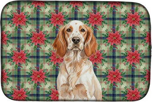 Caroline's Treasures Orange Belton English Setter Christmas PoinsettIas Dish Drying Mat Absorbent Dish Drying Mat Pad for Kitchen Counter Dish Drainer Mat for Countertop, 14 x 21", Multicolor