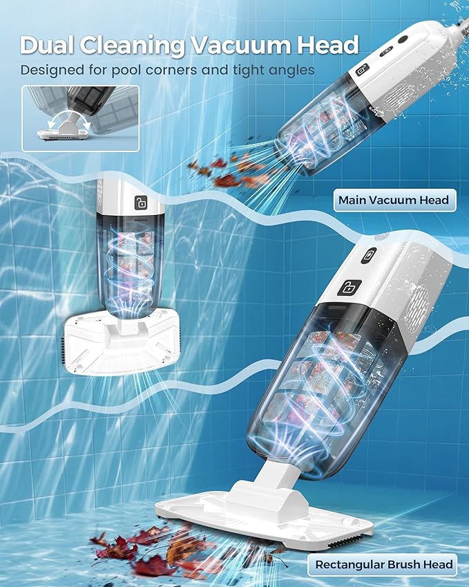 2026 Upgrade Cordless Handheld Pool Vacuum,Pool Vacuum for Above and Inground Pool,Rechargeable Pool Cleaner with Extention Pole,Up to 70-Min Runtime,Ideal for Leaves,Debris,Spas,Hot Tubs,Sky White
