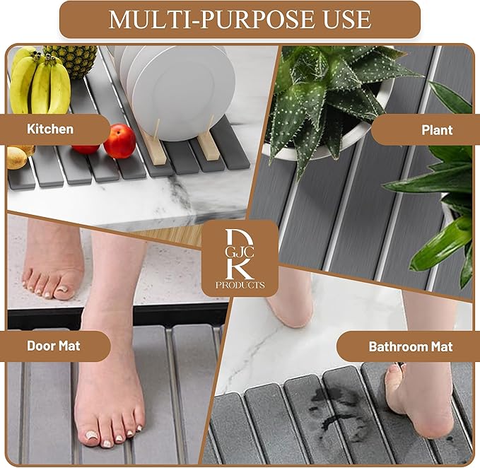 Collapsible Quick Drying Dish Mats, Stone Drying Mat for Kitchen Counter - 24x16 Inches Foldable Quick-Drying Diatomaceous Earth, Super Absorbent, Non-Slip, Kitchen Countertops Suitable (Dark Grey)