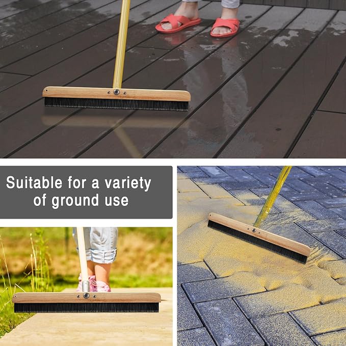 2 Pack 36 Inch Concrete Broom Finishing Tools Without Handle Wood Backed Brush Push Brooms with Mounting Threads for Concrete Finishes Hard Floors Yards