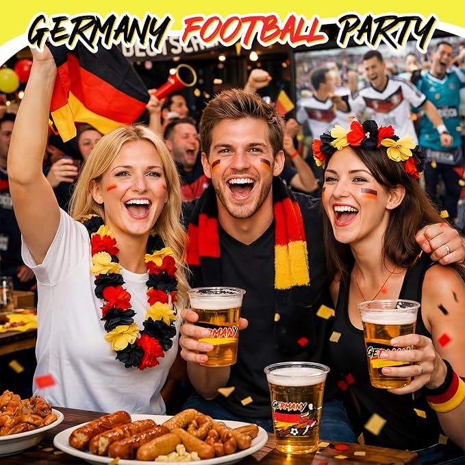 Jingmore 50 Pcs Soccer Plastic Cups 12 oz International Countries Soccer Disposable Plastic Cups Thick Clear Drinkware for Sports Games Party Supplies (Germany)