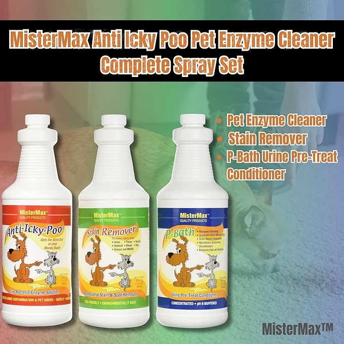 MisterMax Pet Urine Enzyme Cleaner, Stain & Odor Remover Complete Spray Set