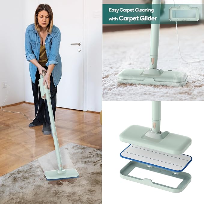 Newbealer Steam Mop & Detachable Handheld Cleaner, 1200W Floor Steamer | 3 Adjustable Levels for Carpet Laminate Hardwood Grout, Carpet Glider, 11 Multi-purpose Accessories & 2 Pads, 250ml Tank