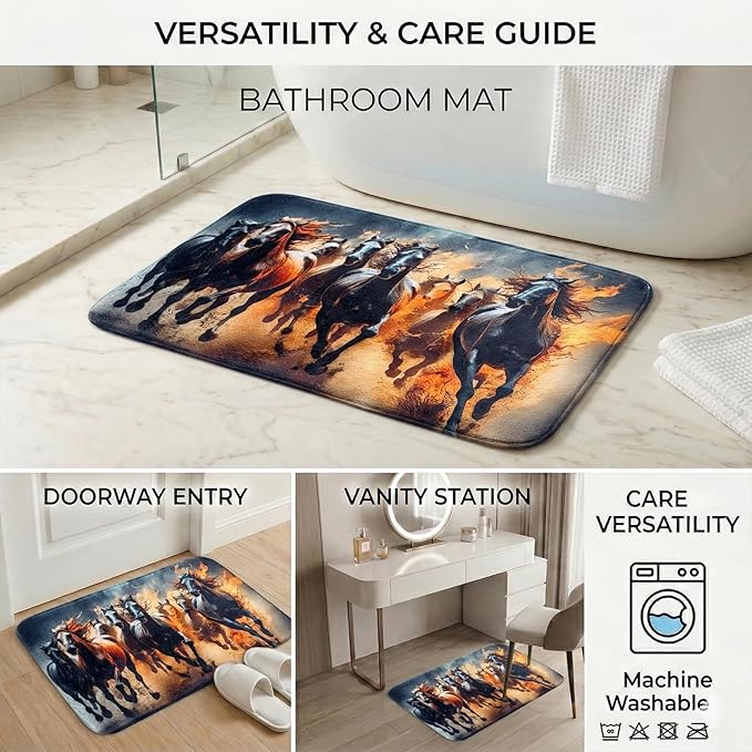 WODEJIA Non Slip Bath Rugs Sponge Foam for Bathroom,Flannel Mat Rug for Living Room, Absorbent MatS for Forlaundry Room and Kitchen,Galloping Steed Welcome Mat 24x16 Inches