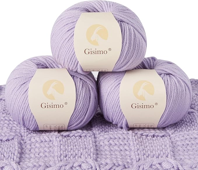100% Merino Wool Yarn, 6-Ply Luxurious and Soft Yarn for Hand Knitting & Crocheting, 1.76 OZ/50g, 127 yds/116 Meters (Purple, 3 Balls)
