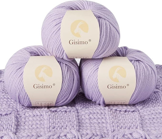 100% Merino Wool Yarn, 6-Ply Luxurious and Soft Yarn for Hand Knitting & Crocheting, 1.76 OZ/50g, 127 yds/116 Meters (Purple, 3 Balls)
