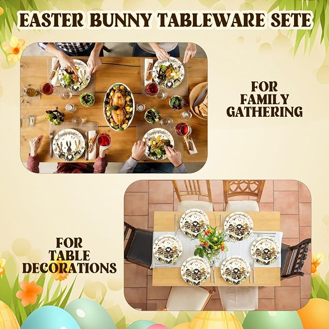 150 Pcs Happy Easter Plates and Napkins,Easter Egg Bunny Disposable Dinnerware Set for Holiday Party Supplies Table Decorations, Serves 50