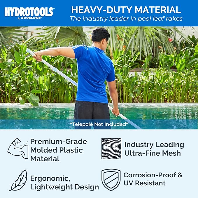 Swimline HYDROTOOLS 80605 Leaf Net Inground Above Ground Pool Pond | Extra Large Skimmer Net Cleaning Tool Ultra Fine Deep Mesh Bag | H20 Pro Professional Service Grade Molded Frame | Debris Pickup